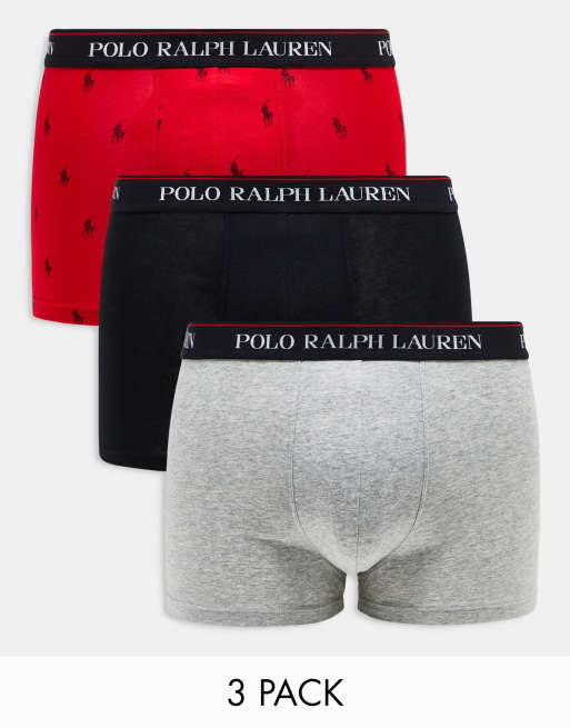 Polo Ralph Lauren - Set van 3 boxershorts in grijs, rood en zwart bedekt met ponylogo