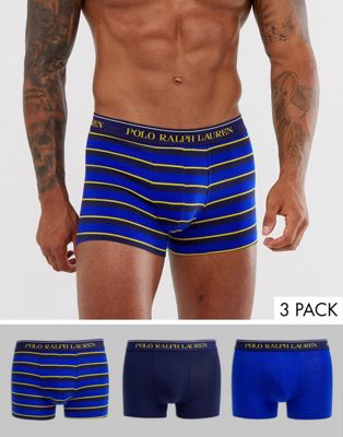 Polo Ralph Lauren - Set van 3 boxershorts met logo op de tailleband in marineblauw/gestreept/blauw