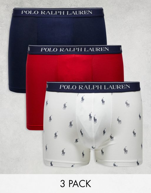 Polo Ralph Lauren - Set van 3 boxershorts met logo op de tailleband in rood, wit en marineblauw