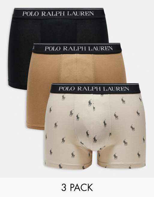 Polo Ralph Lauren - Set van 3 boxershorts met logo op de tailleband in stone, bruin en zwart