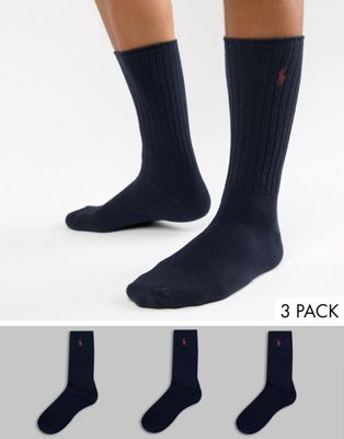 Polo Ralph Lauren - Set van 3 geribbelde katoenen sokken in marineblauw