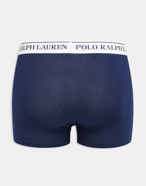 Polo Ralph Lauren - Set van 3 klassieke boxershorts met witte tailleband in effen- en bedekt met logo-uitvoeringen in gemêleerd blauw/lichtbruin/marineblauw