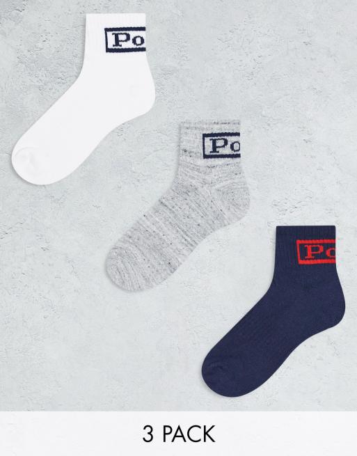 Polo Ralph Lauren - Set van 3 kwartlange sokken in wit, grijs en marineblauw met logo