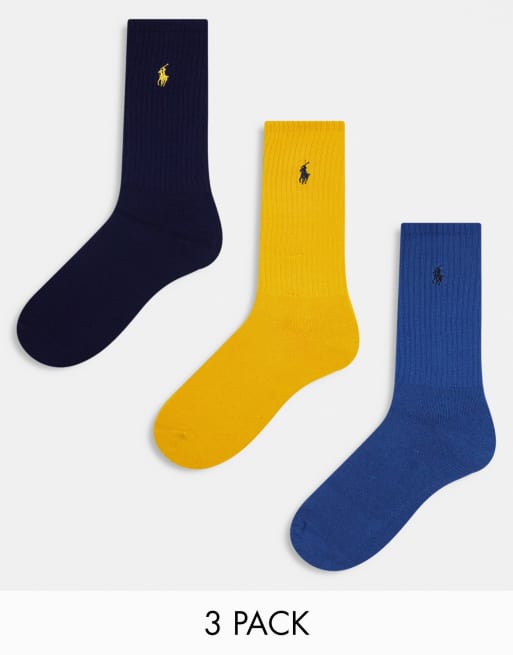 Polo Ralph Lauren - Set van 3 paar katoenen sokken in geel, marineblauw en blauw