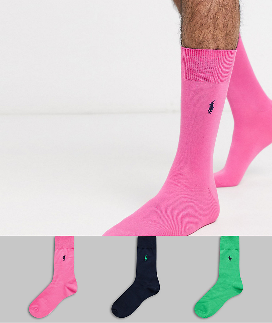 Polo Ralph Lauren - Set van 3 paar sokken in roze/marineblauw/groen