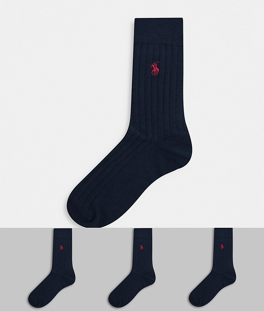Polo Ralph Lauren - Set van 3 paar sokken met ponylogo in marineblauw