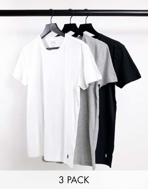 Polo Ralph Lauren - Set van 3 T-shirts met pony-logo in zwart/grijs/wit 