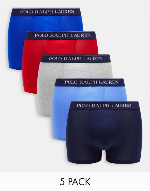 Polo Ralph Lauren - Set van 5 boxershorts in grijs, blauw, rood en marineblauw met logo op de tailleband