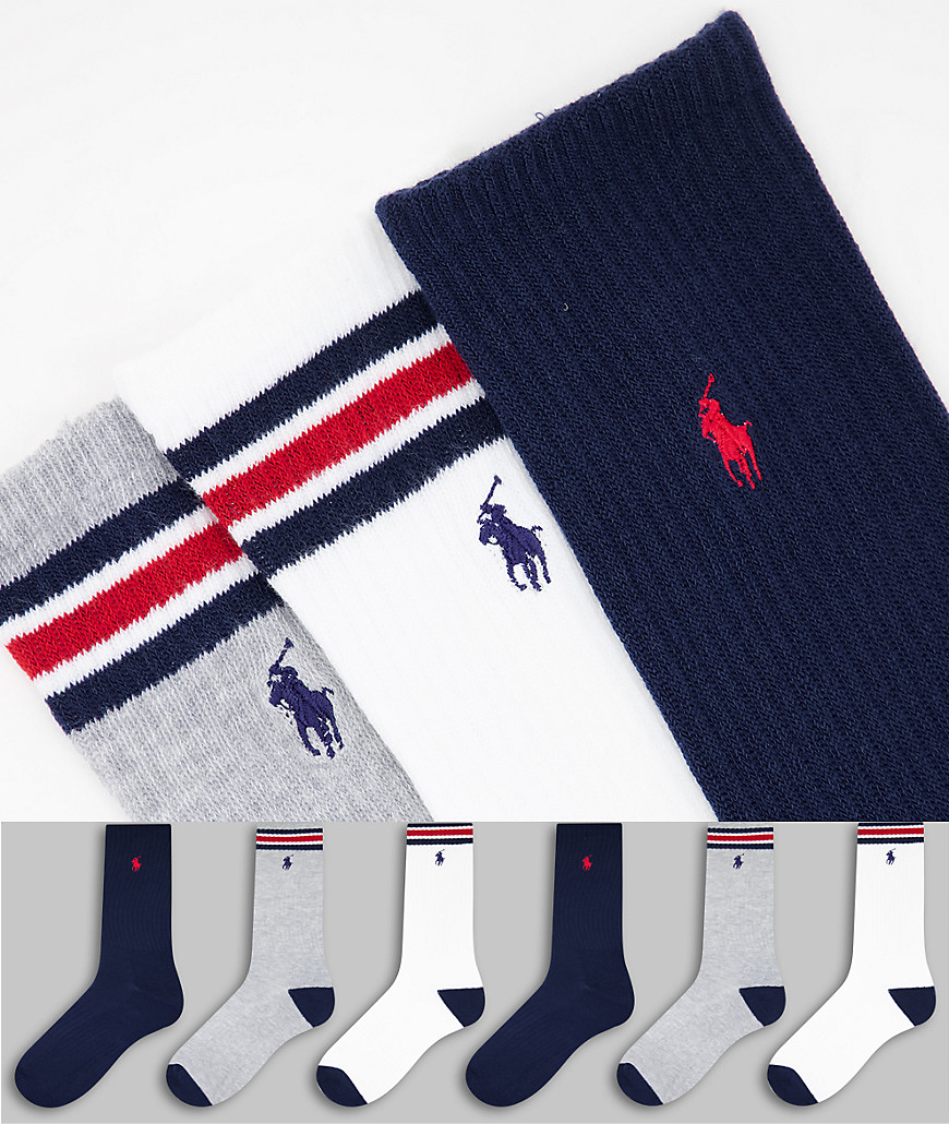 Polo Ralph Lauren - Set van 6 paar sokken in grijs/marineblauw/wit met ponylogo-Meerkleurig