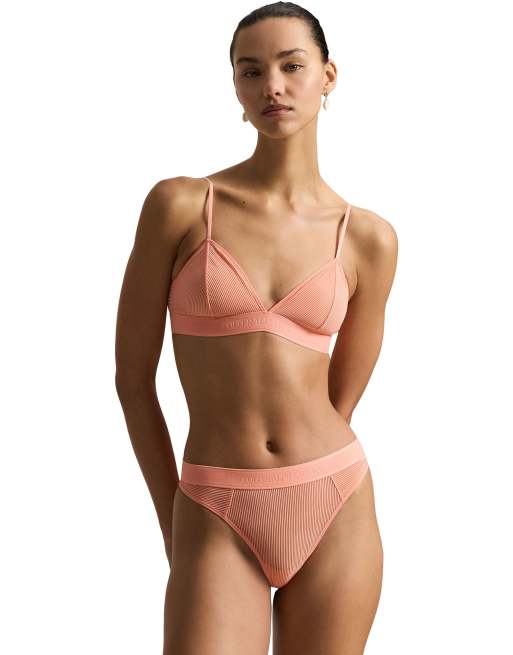 Polo Ralph Lauren shadow stripe mid rise thong in light orange in soft citrine, 3 of 4