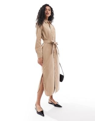 Polo Ralph Lauren Shirt Dress With Logo In Tan