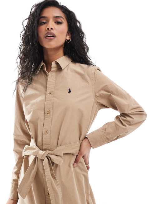 Polo Ralph Lauren shirt dress with logo in tan ASOS