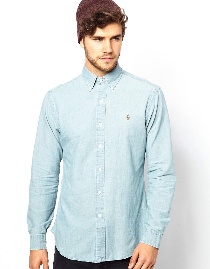 Polo Ralph Lauren Shirt in Chambray Denim Slim Fit-Blue