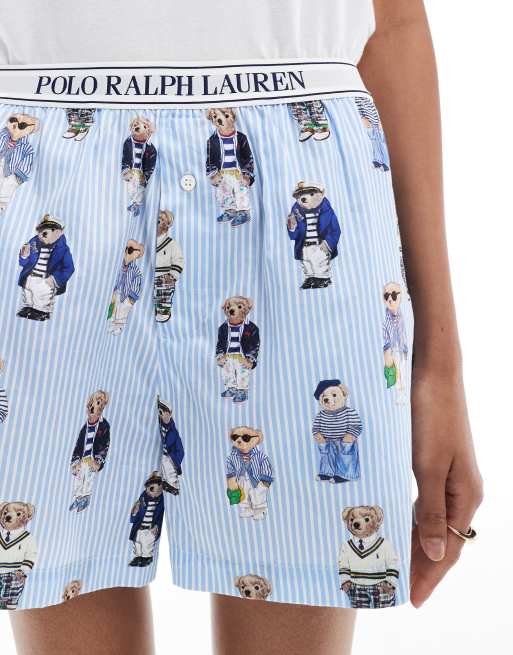 Polo Ralph Lauren - Short de pyjama style caleçon avec rayures et imprimé ours sur l'ensemble - Bleu, 5 de 5