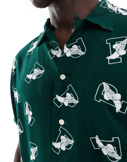 Polo Ralph Lauren short sleeve all over P wing logo print shirt classic oversized fit in green