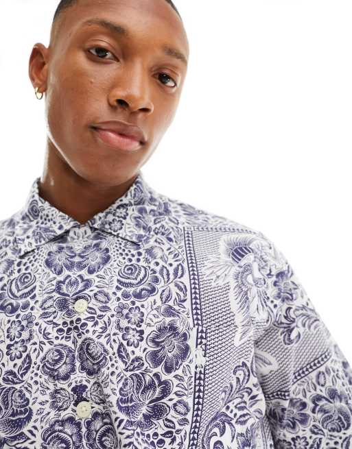 Short Sleeve Collared Bandana Print Shirt