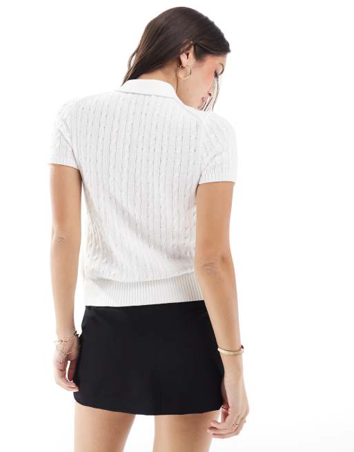 Polo Ralph Lauren short sleeve collared cardigan in white, 3 of 4