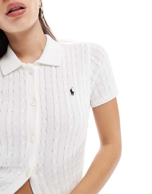 Polo Ralph Lauren short sleeve collared cardigan in white, 4 of 4