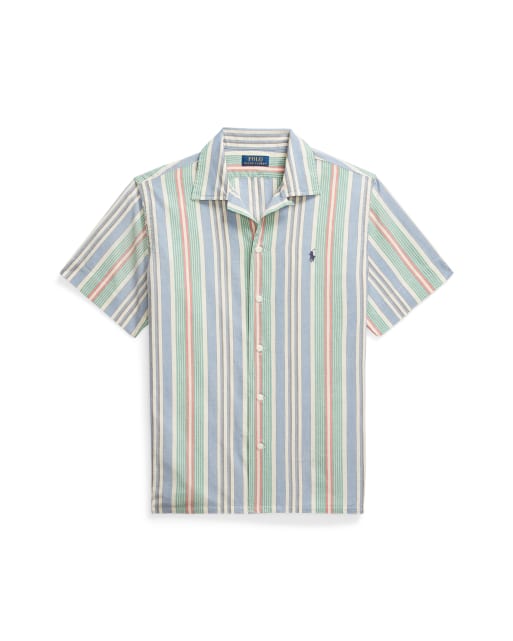 Polo Ralph Lauren short sleeve icon logo multi stripe shirt classic oversized fit in blue/green, 2 of 5