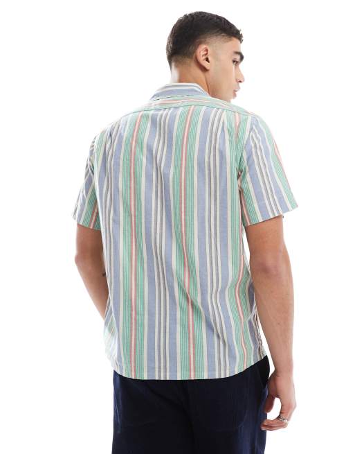 Polo Ralph Lauren short sleeve icon logo multi stripe shirt classic oversized fit in blue/green, 5 of 5