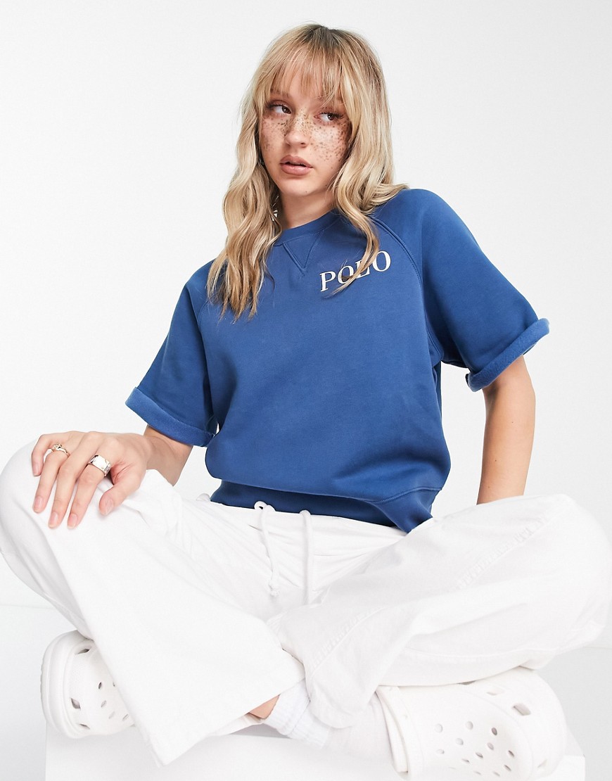 Polo Ralph Lauren short sleeve logo sweatshirt in indigo-Blue