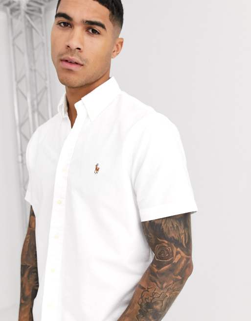 white short sleeve polo button down