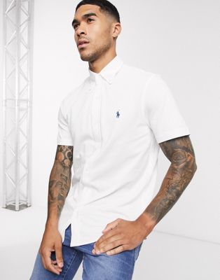 polo ralph lauren slim fit pique shirt player logo button down in white