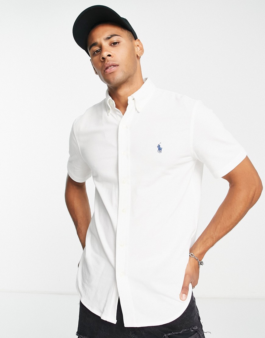 Polo Ralph Lauren short sleeve pique shirt slim fit player logo in white