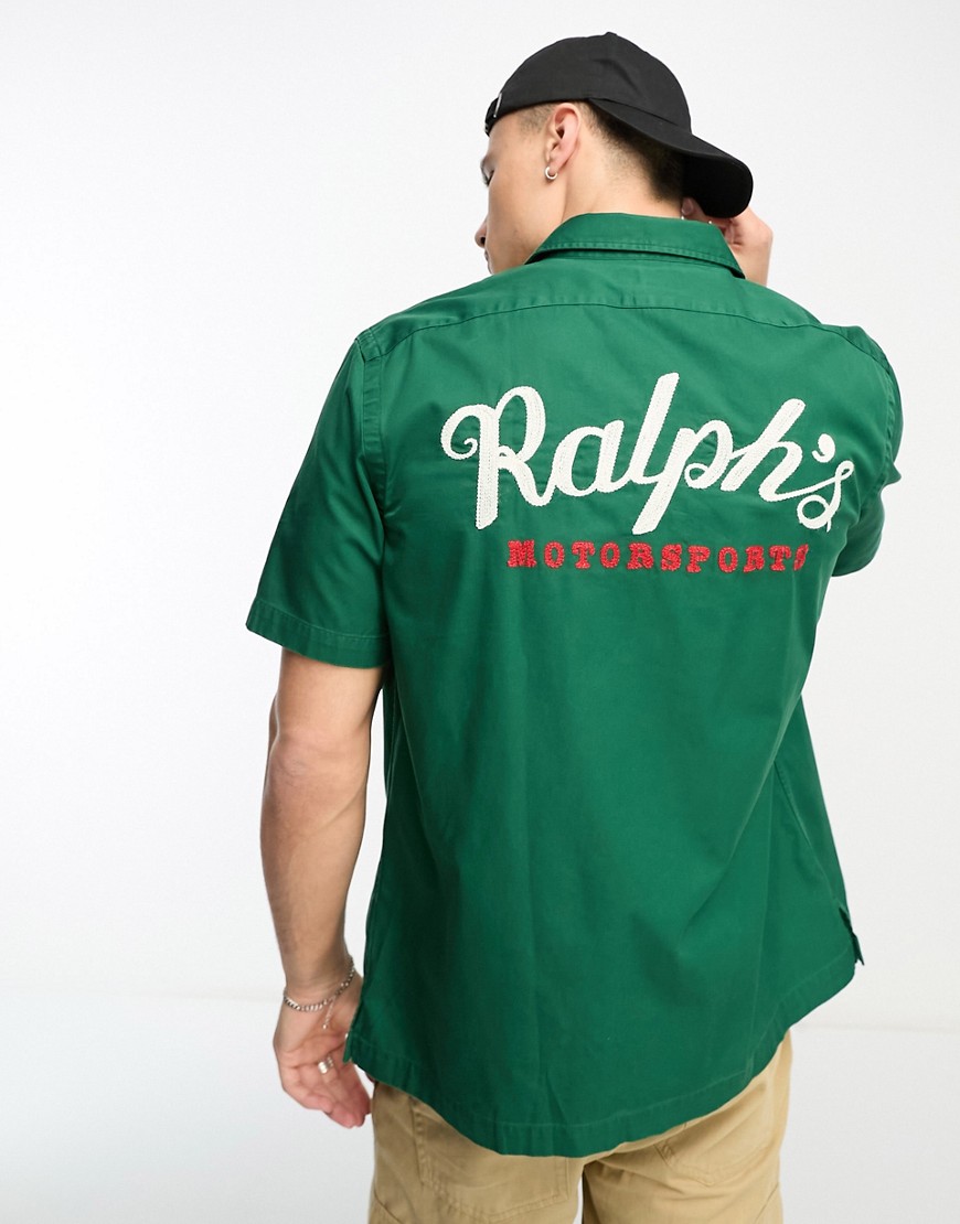 Polo Ralph Lauren short sleeve revere collar back logo chino shirt classic fit in dark green
