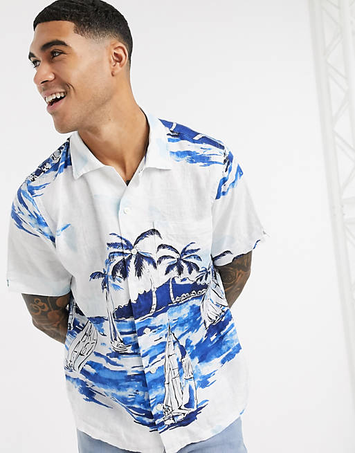 Polo Ralph Lauren short sleeve sailboat island print linen shirt cuban ...