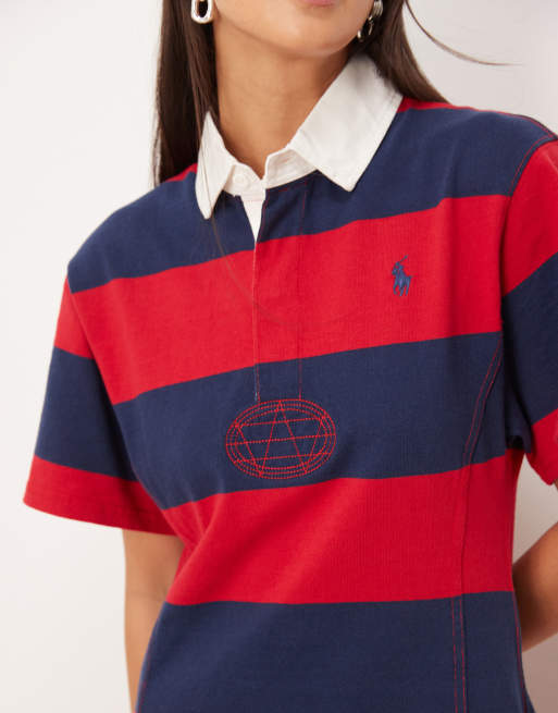 Polo Ralph Lauren short sleeve stripe collar dress in red and navy, 3 of 4