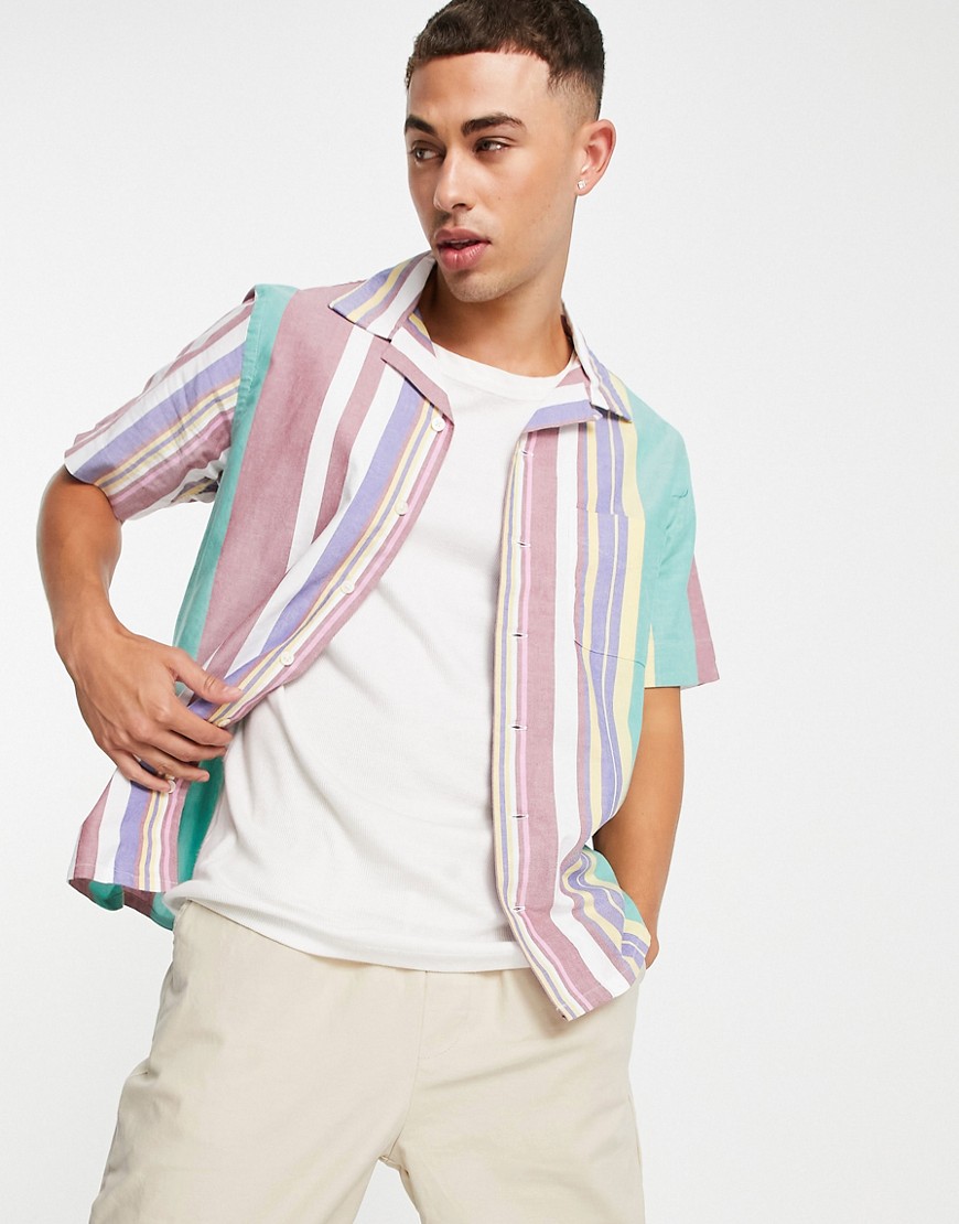 Polo Ralph Lauren short sleeve stripe oxford shirt open collar classic oversized fit in multi