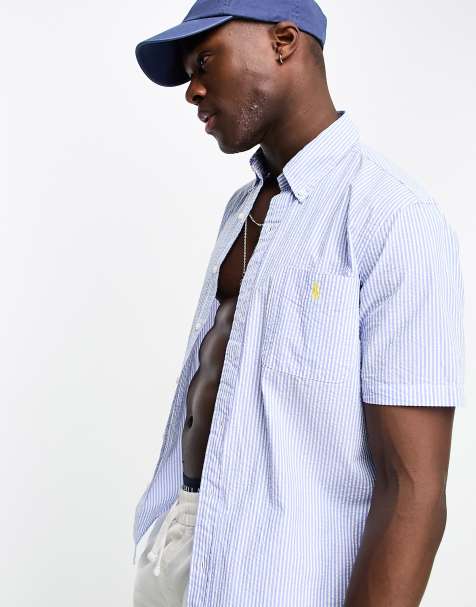 Polo Ralph Lauren short sleeve stripe seersucker shirt custom fit in blue/white - view 1