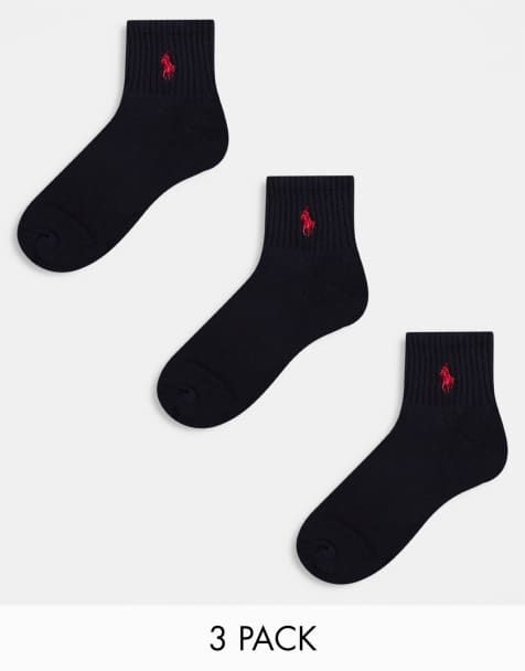 Polo Ralph Lauren skarpetki do kostki z logo, 3-pack, czarne - view 1