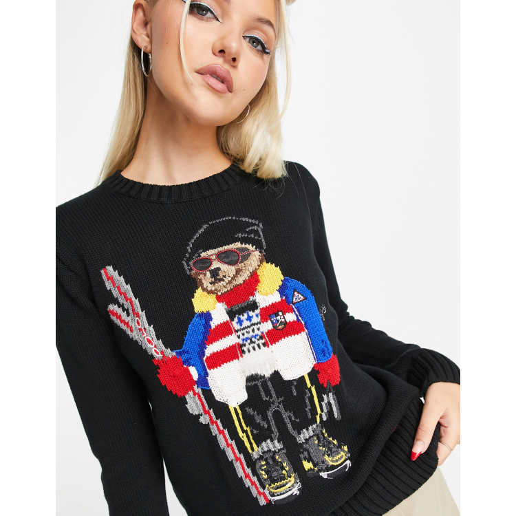 Polo Ralph Lauren ski bear knit jumper in black | ASOS