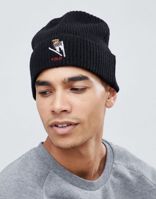 polo knit hat with bear