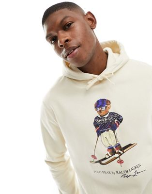 Polo Ralph Lauren ski bear print fleece hoodie in cream
