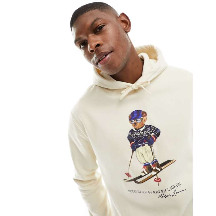 Polo Ralph Lauren Men's Polo Bear Fleece Skiing Ski Hoodie Sweatshirt  (Avery Heather, X-Large) 