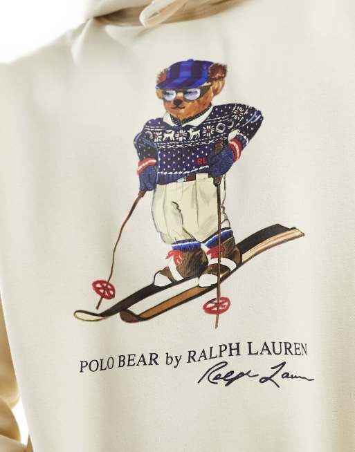 Polo Ralph Lauren ski bear print fleece hoodie in cream