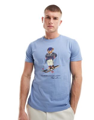 Polo Ralph Lauren ski bear print t-shirt in light blue