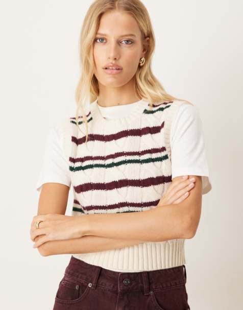 Polo Ralph Lauren sleeveless cable knit jumper in navy, green, red and yellow - view 1