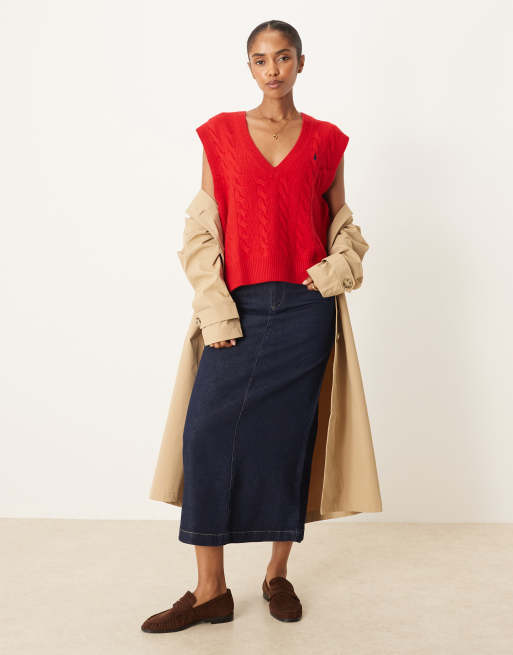Polo Ralph Lauren sleeveless cable knit rich wool jumper in red, 2 of 4