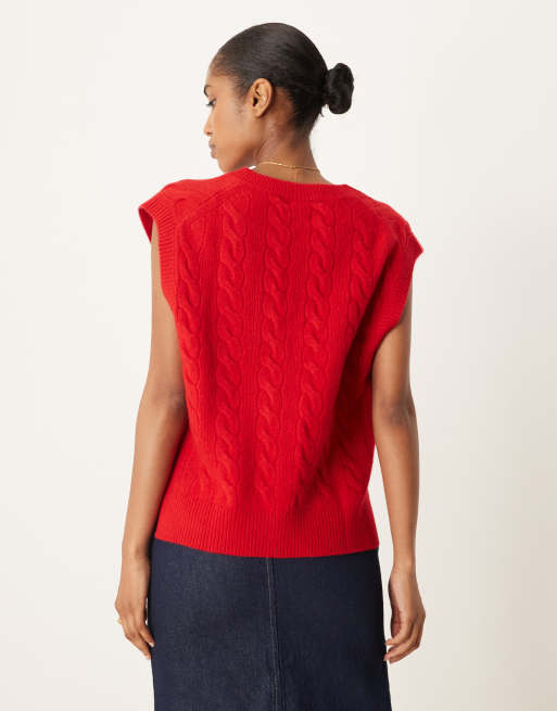 Polo Ralph Lauren sleeveless cable knit rich wool jumper in red, 4 of 4