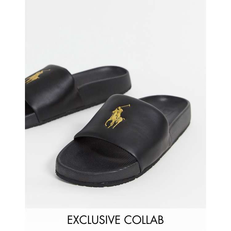 Polo Ralph Lauren slider in black with gold logo