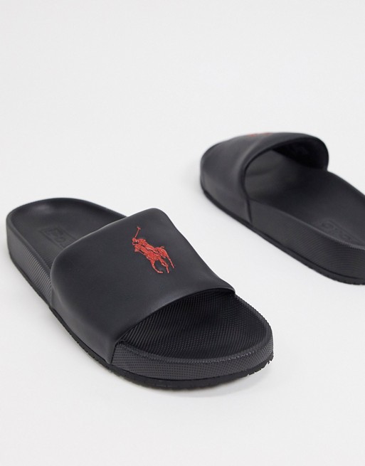 Polo Ralph Lauren slider in black with red logo