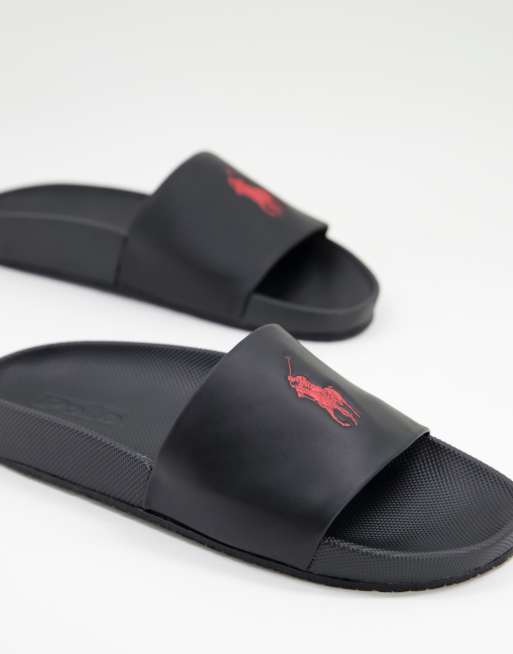 Polo Ralph Lauren slider in black with red logo