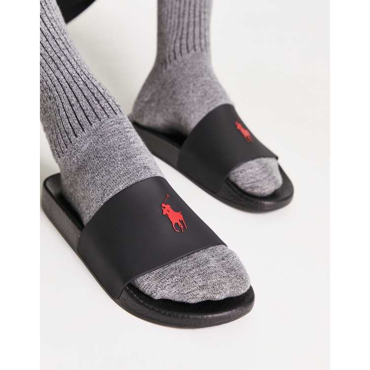 Black and discount red polo slides