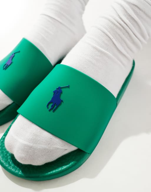 Polo Ralph Lauren slides in green with navy logo