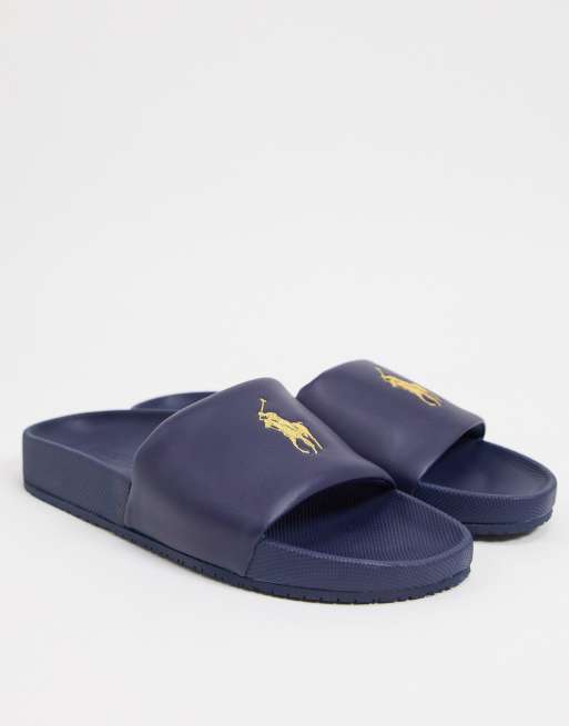 Polo Ralph Lauren slider in navy with yellow logo | ASOS