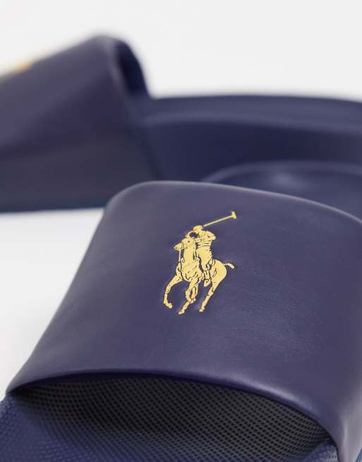 Polo Ralph Lauren slider in navy with yellow logo